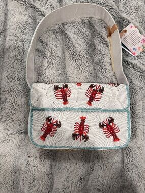 Viral TikTok Beaded Lobster Crossbody Bag in White and Red teal